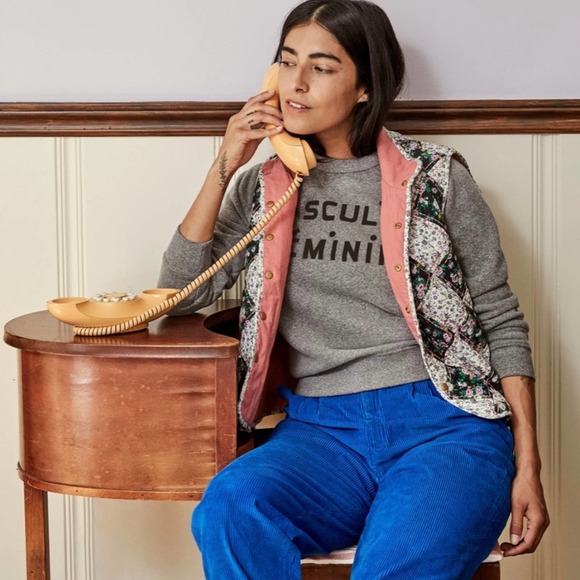 CLARE V Vest Womens Medium Large Black Multicolor Quilted Floral Reversible NWT - Picture 2 of 14